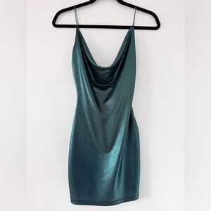 Windsor Green Sparkle Mini Dress Medium Cowl Neck Sleeveless Stretch Party